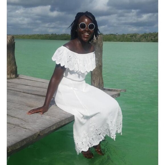 NEW Rachel Zoe Collection Halsey Off-the-Shoulder Maxi Dress Ivory Ecru Lace XS - Picture 1 of 16